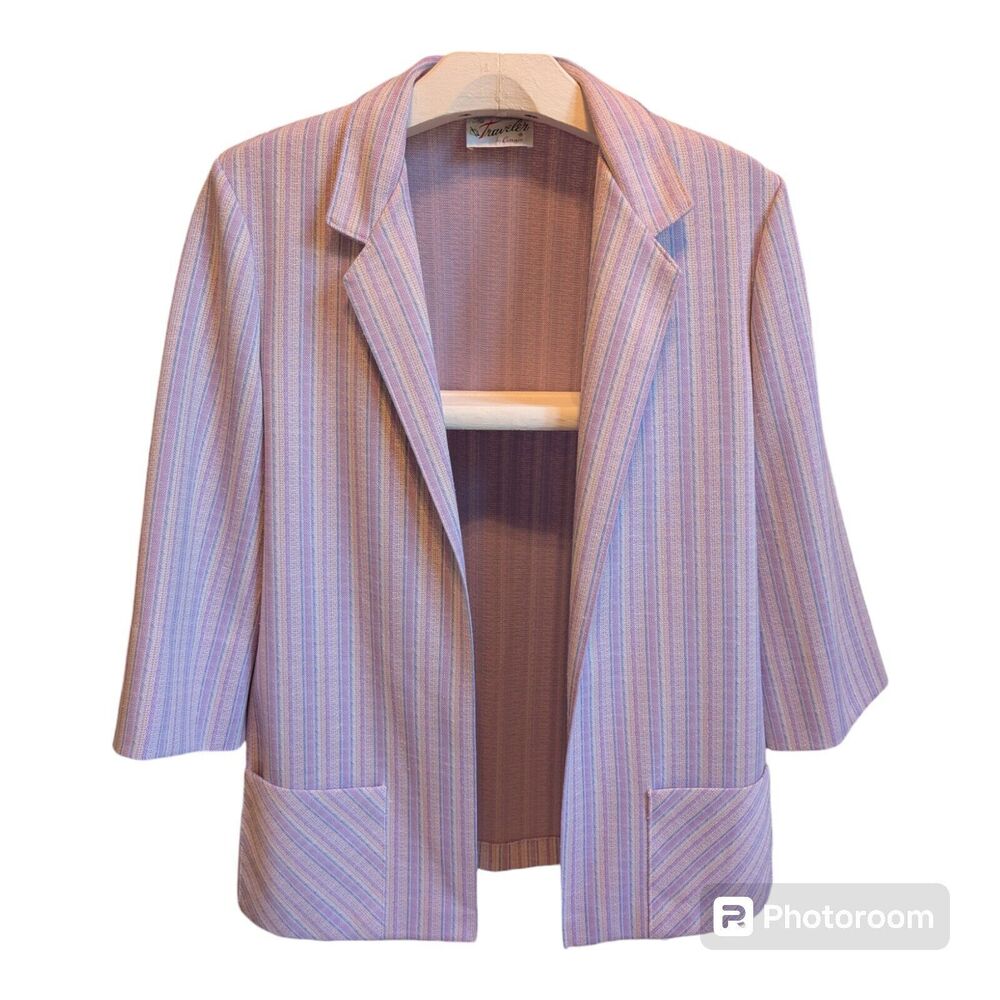 Vintage The Traveler By Connie Jacket/Blazer Lilac Purple Striped